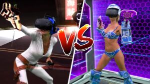 Vr space girl vs. tron girl | mixed reality gameplay | lauren francesca