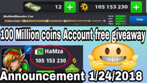 Omg! free 100 million coins accounts giveaway in 8 ball pool 🤗 get it now 😍 by its ahmed,