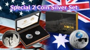 Australian & US Mint Release Special 2 Coin Moon Landing Silver Set