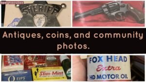 Antiques, coins, and community photos.