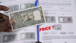 5 Rupees Rare Gandhi Sitting With Bhagavad Gita Good Condition Note Governor LK Jha – Real Price