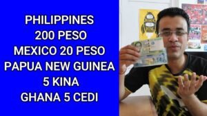 Philippines Peso, Mexico Peso, Papua New Guinea, Ghana 5 Cedi Banknotes