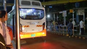 Ashok Leyland Electric Bus load testing. GJ number plate.